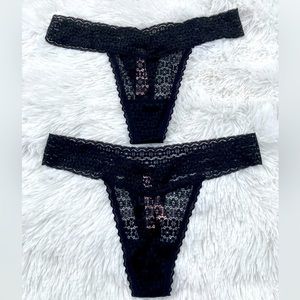 Victoria's Secret Lace Thong Panties Bundle (2) Size M Color Black Very Sexy NWT